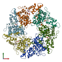 PDB entry 6qi8 coloured by chain, front view.