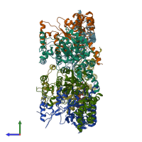 PDB entry 6qi9 coloured by chain, side view.