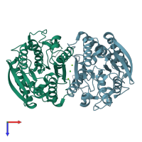 PDB entry 6qin coloured by chain, top view.