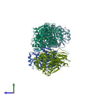 PDB entry 6qje coloured by chain, side view.