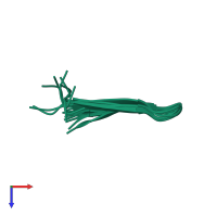 PDB entry 6qkf coloured by chain, ensemble of 10 models, top view.