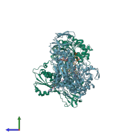 PDB entry 6qkr coloured by chain, side view.