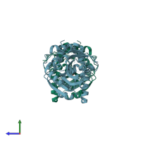PDB entry 6qkt coloured by chain, side view.