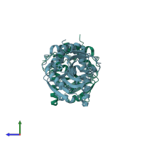 PDB entry 6qku coloured by chain, side view.