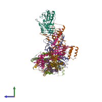 PDB entry 6qlf coloured by chain, side view.