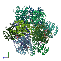 PDB entry 6qlv coloured by chain, side view.