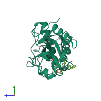 PDB entry 6qlx coloured by chain, side view.