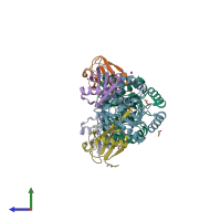 PDB entry 6qml coloured by chain, side view.
