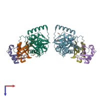 PDB entry 6qml coloured by chain, top view.