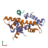 PDB entry 6qms coloured by chain, front view.