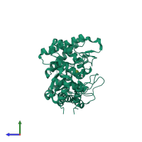 PDB entry 6qni coloured by chain, side view.
