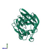 PDB entry 6qnv coloured by chain, side view.