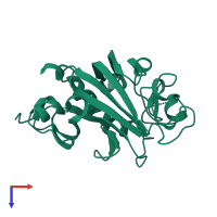 PDB entry 6qnv coloured by chain, top view.