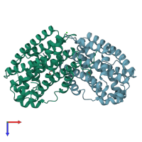 PDB entry 6qo7 coloured by chain, top view.