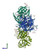 PDB entry 6qoy coloured by chain, side view.