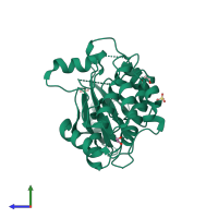PDB entry 6qp5 coloured by chain, side view.