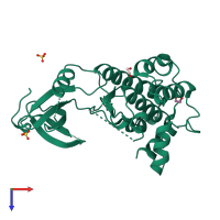 PDB entry 6qp5 coloured by chain, top view.