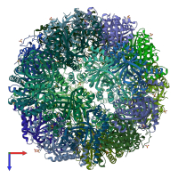 PDB entry 6qpa coloured by chain, top view.