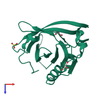 PDB 6qpd coloured by chain and viewed from the top.