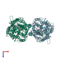 PDB entry 6qq5 coloured by chain, top view.