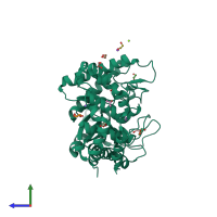 PDB entry 6qrs coloured by chain, side view.