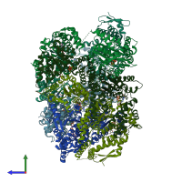 PDB entry 6qs8 coloured by chain, side view.
