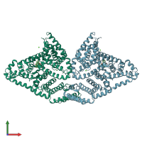 PDB entry 6qs9 coloured by chain, front view.