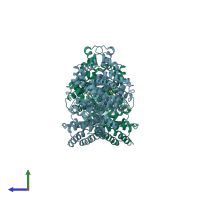 PDB entry 6qs9 coloured by chain, side view.