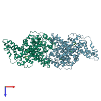 PDB entry 6qs9 coloured by chain, top view.