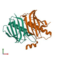 PDB entry 6qsr coloured by chain, front view.