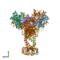 PDB entry 6qtk coloured by chain, side view.