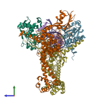 PDB entry 6qtp coloured by chain, side view.