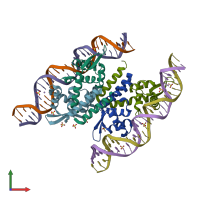 PDB entry 6qua coloured by chain, front view.