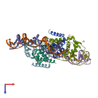 PDB entry 6qua coloured by chain, top view.