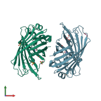 PDB entry 6qui coloured by chain, front view.