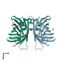 PDB entry 6qui coloured by chain, top view.