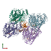 PDB entry 6qus coloured by chain, front view.