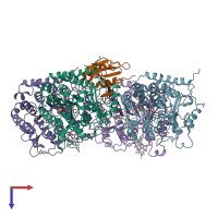 PDB entry 6qus coloured by chain, top view.