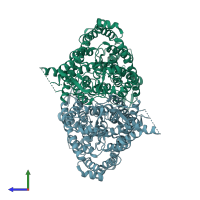 PDB entry 6qvd coloured by chain, side view.