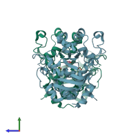 PDB entry 6qvs coloured by chain, side view.