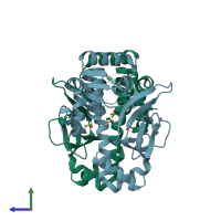 PDB entry 6qvy coloured by chain, side view.