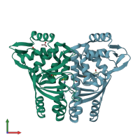 PDB entry 6qw1 coloured by chain, front view.
