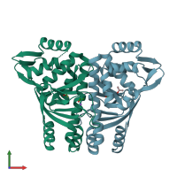 PDB entry 6qw2 coloured by chain, front view.