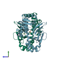 PDB entry 6qw2 coloured by chain, side view.