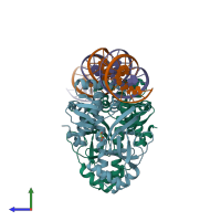 PDB entry 6qwh coloured by chain, side view.