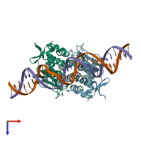 PDB entry 6qwh coloured by chain, top view.