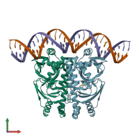 PDB entry 6qwk coloured by chain, front view.