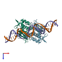 PDB entry 6qwk coloured by chain, top view.