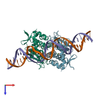 PDB entry 6qwm coloured by chain, top view.