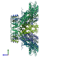 PDB entry 6qx7 coloured by chain, side view.